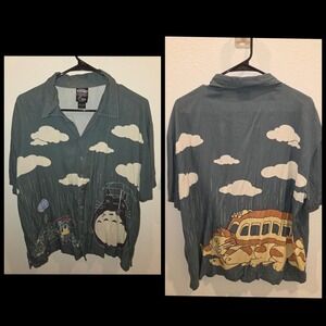 Studio Ghibli My Neighbor Totoro Our Universe Catbus Button Up Shirt Green L